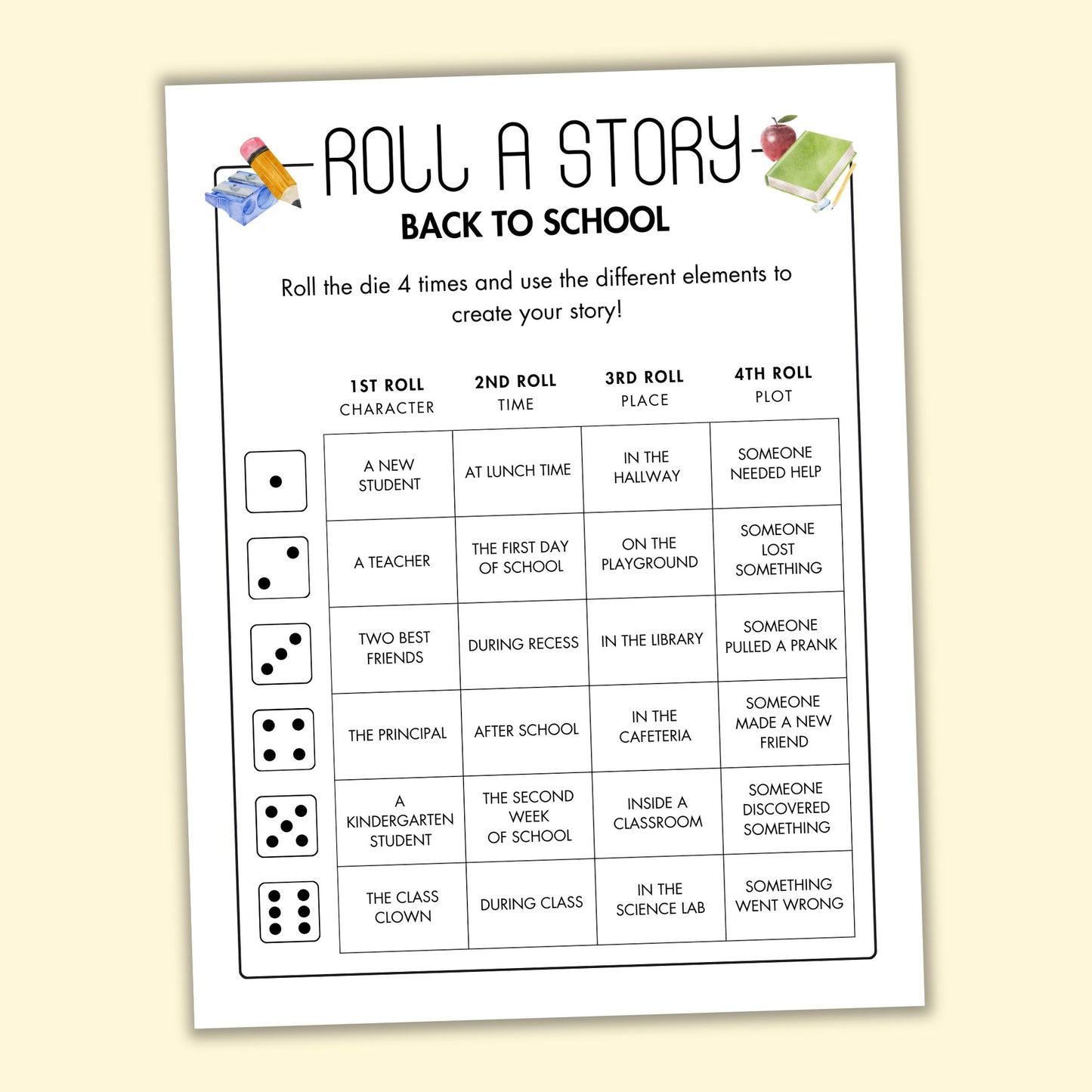 Back-to-School Roll a Story Game