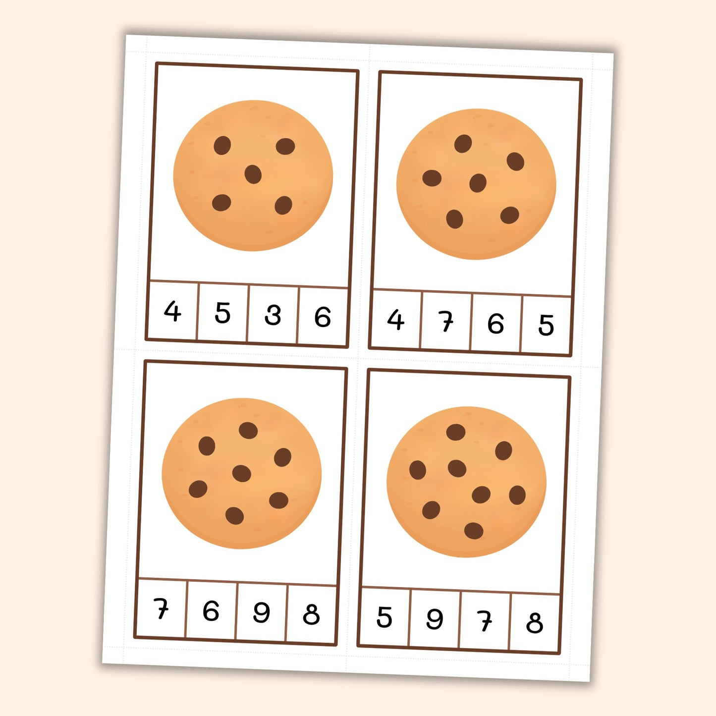 Chocolate Chip Cookie Count & Clip Cards (1-20)