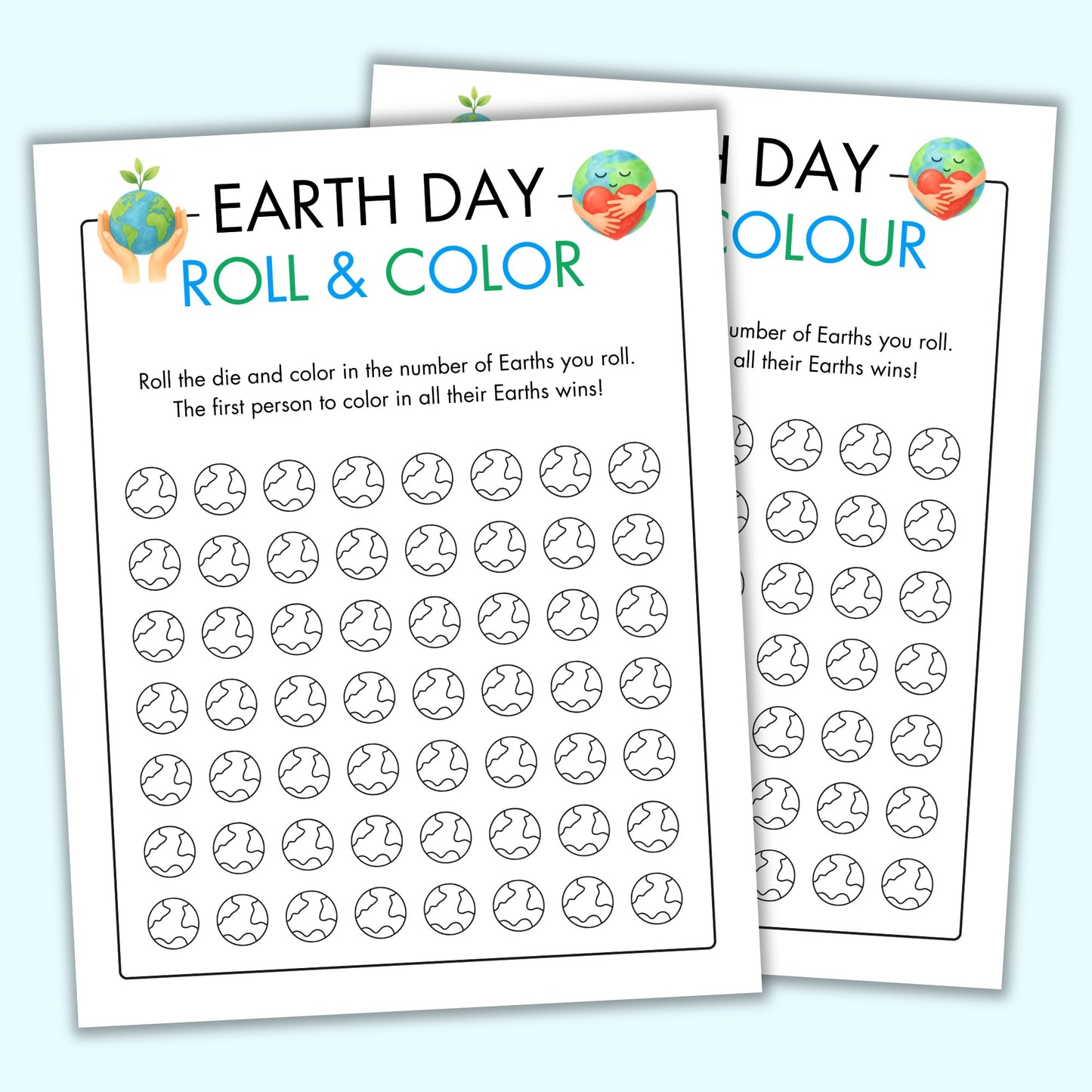Earth Day Roll & Color (2 Spelling Variants)