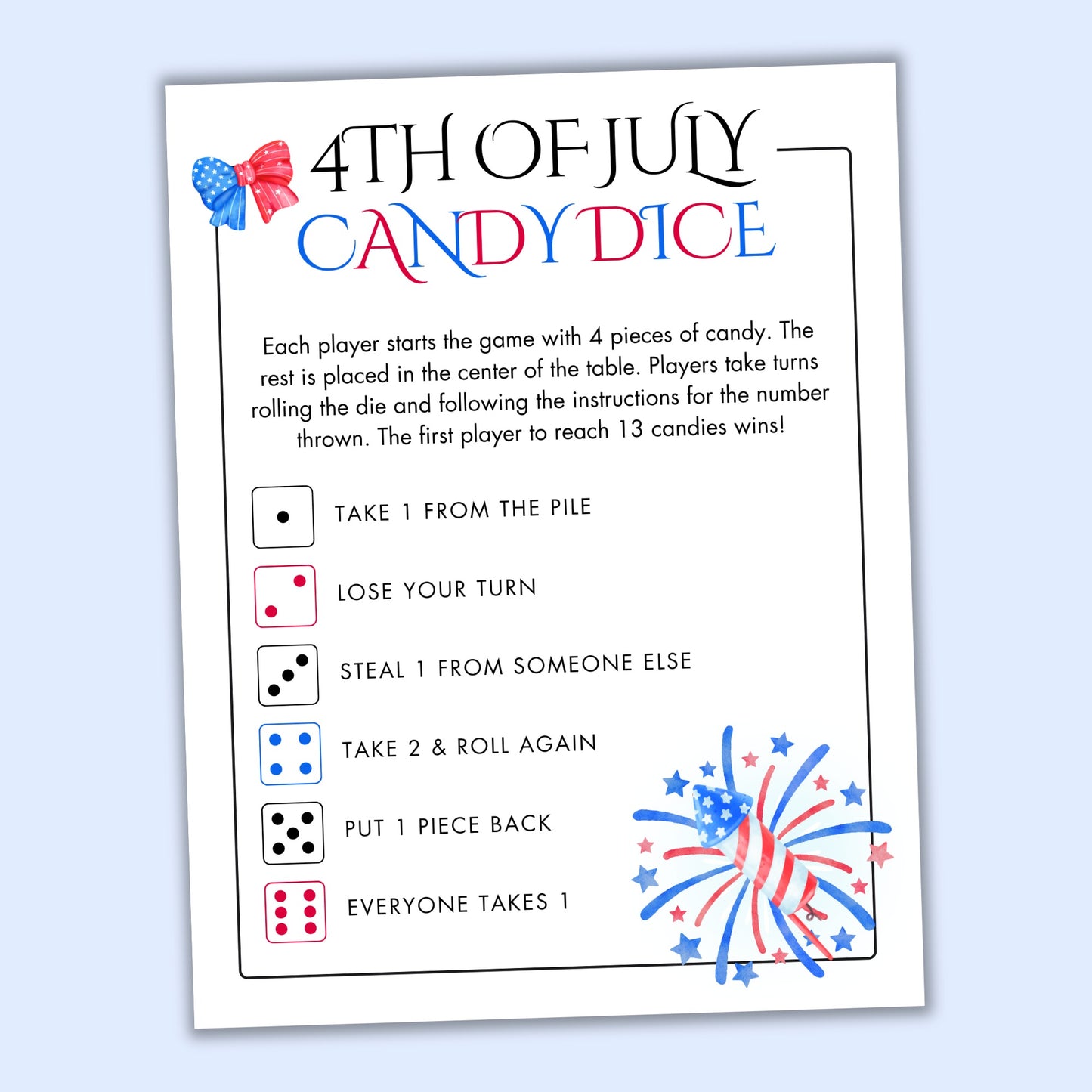 4th of July Candy Dice