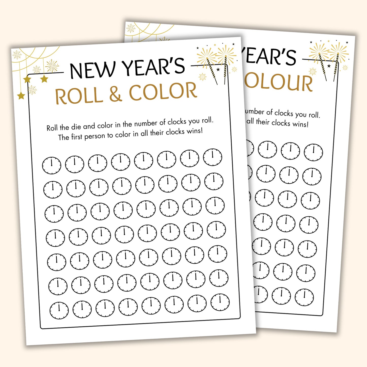 New Year's Roll & Color (2 Spelling Variants)