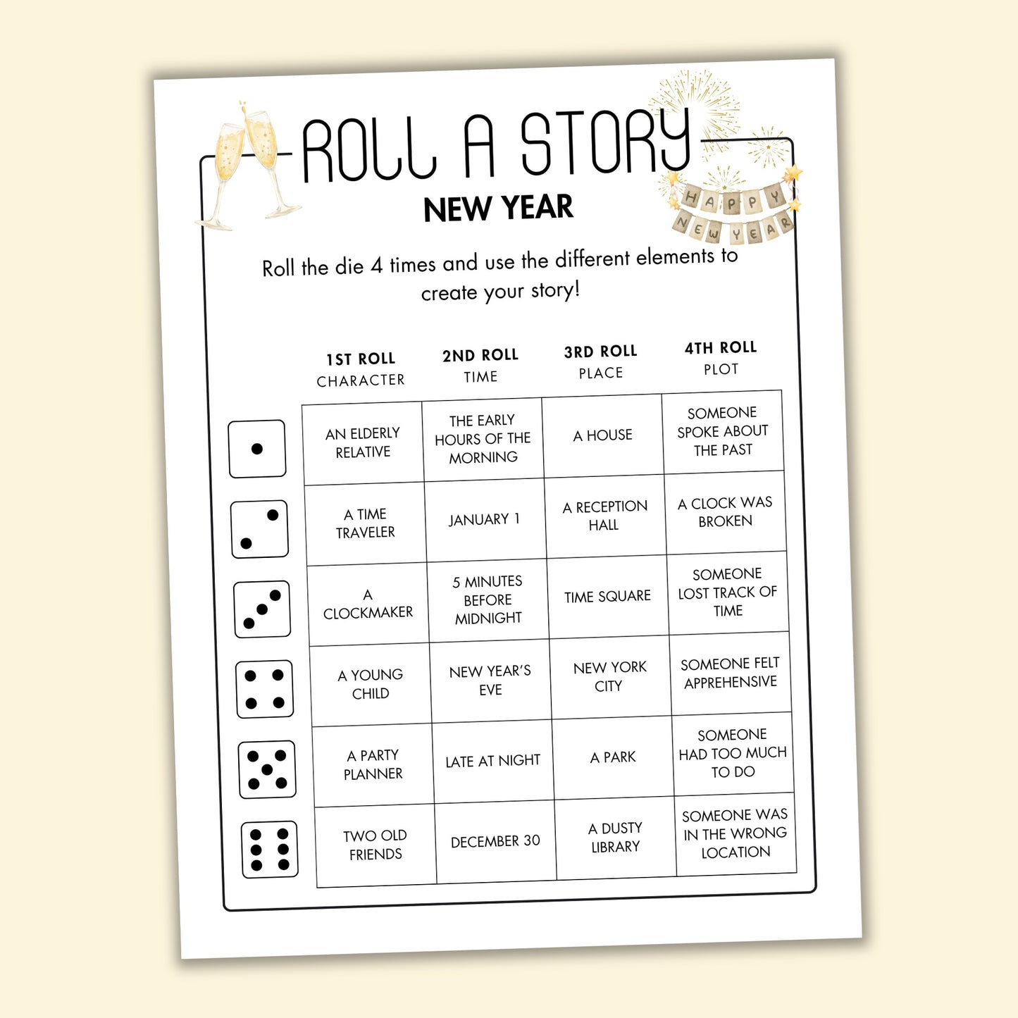 New Year's Roll a Story Game