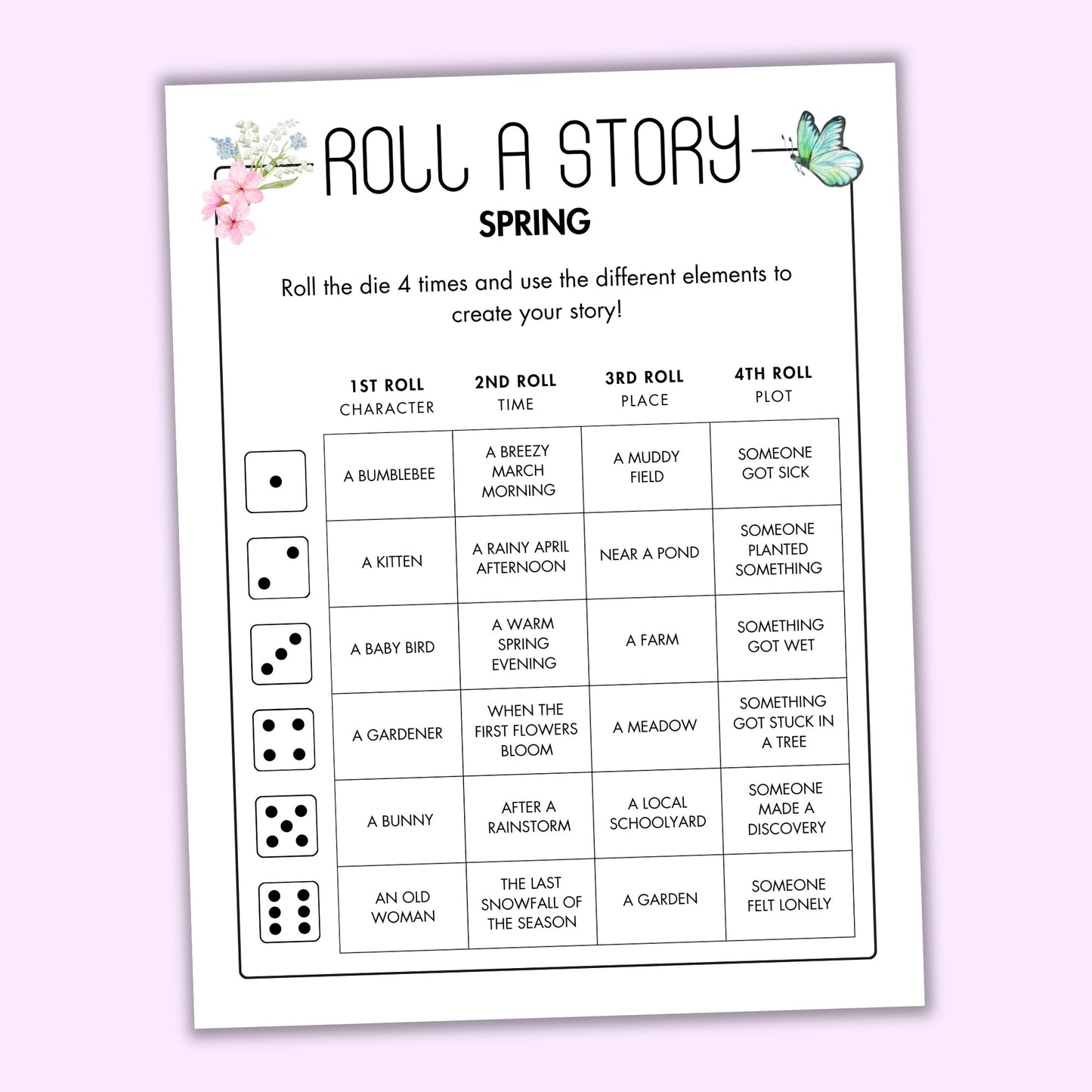 Spring Roll a Story Game
