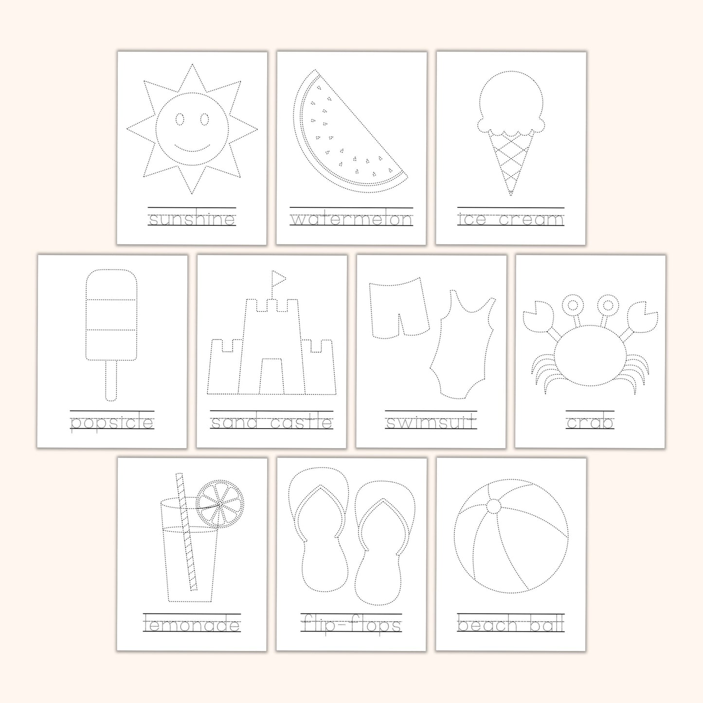 Summer Tracing Worksheets