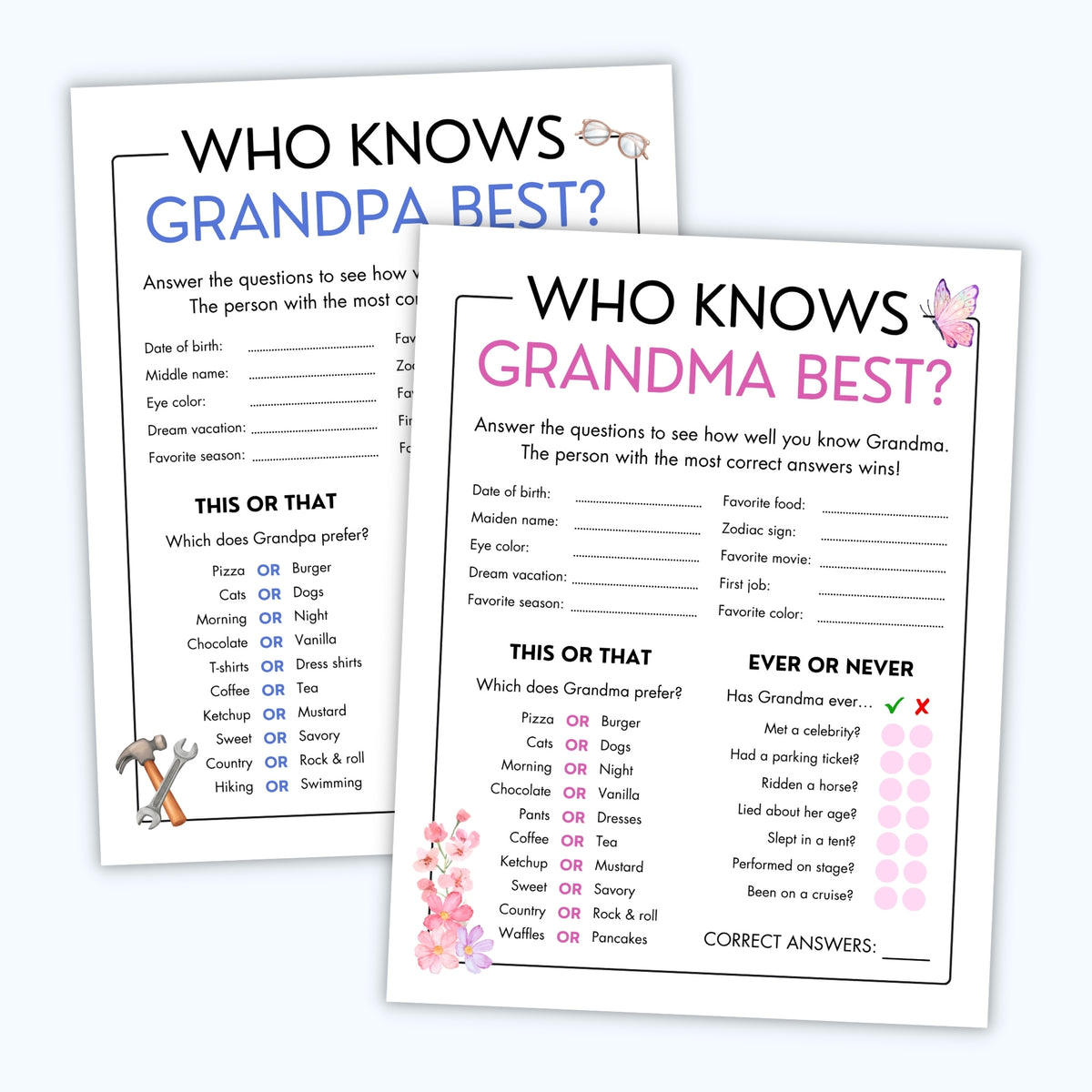 "Who Knows Grandma & Grandpa Best?" Game