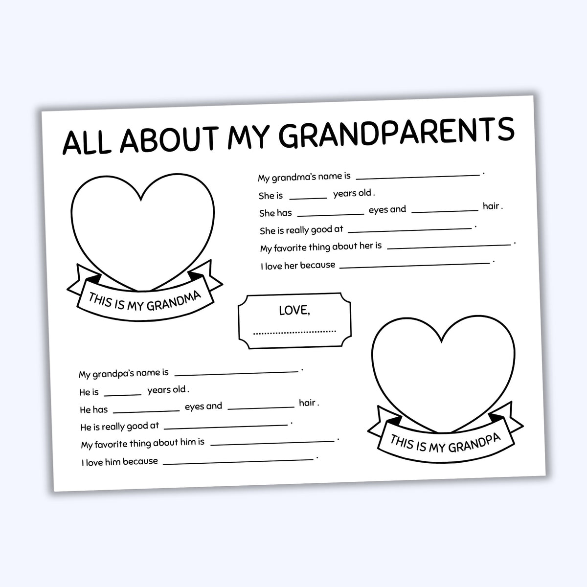 "All About My Grandparents" Questionnaire
