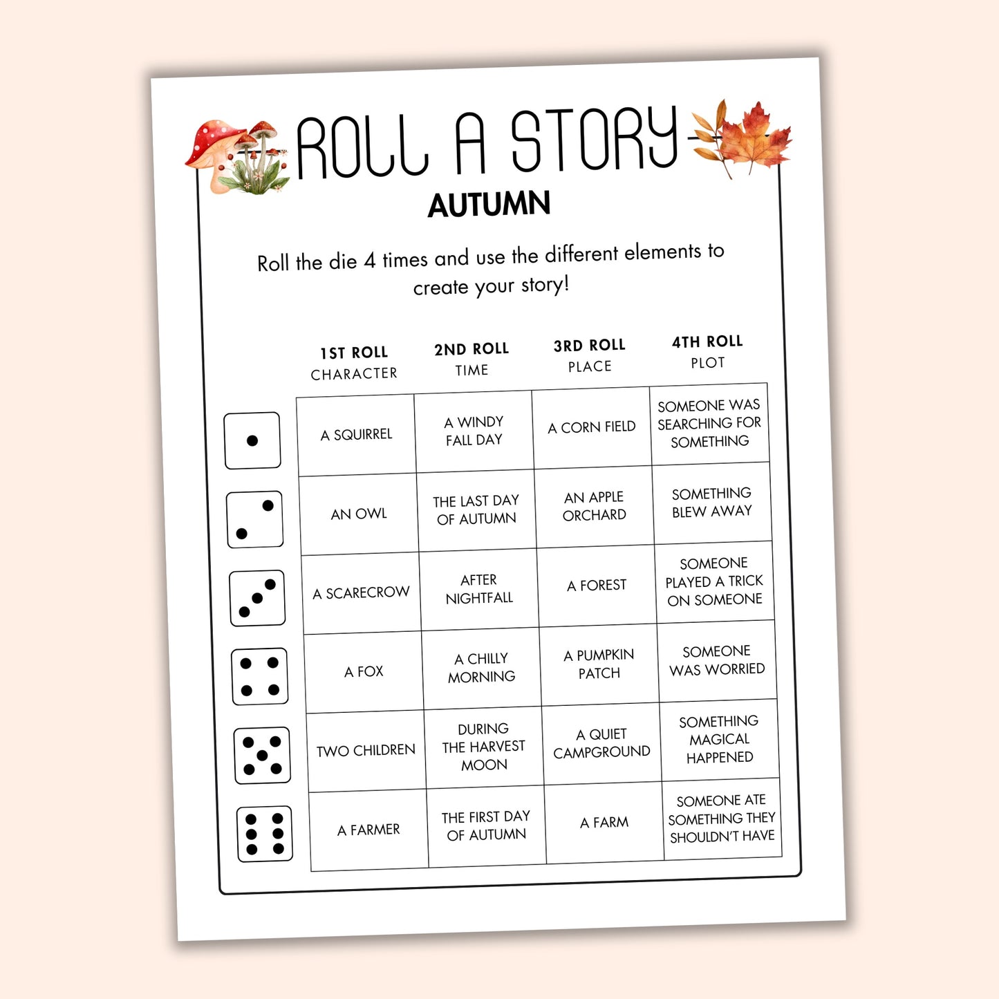 Fall Roll a Story Game