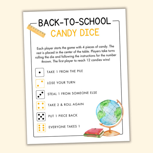 Back-to-School Candy Dice