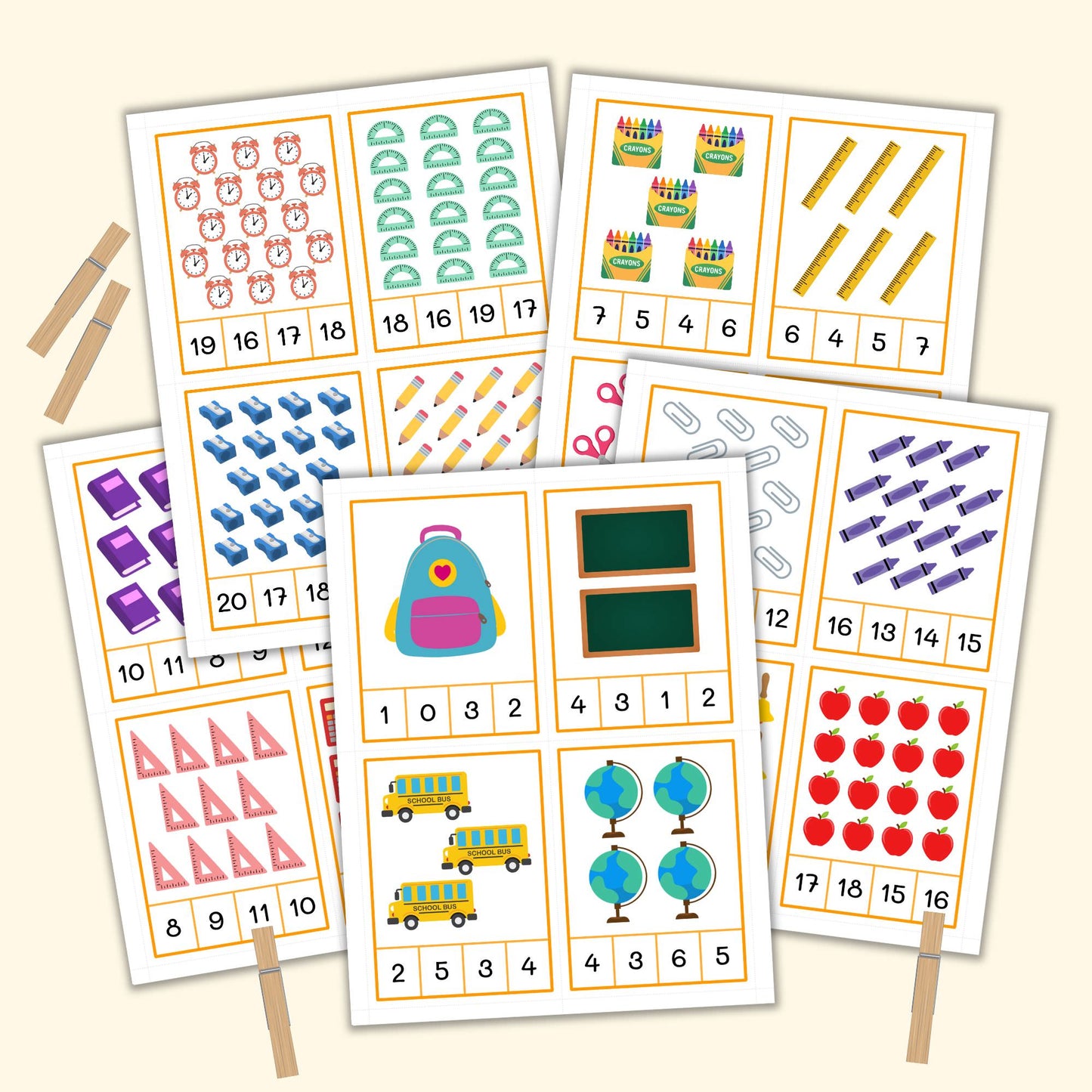Back-to-School Count & Clip Cards (1-20)