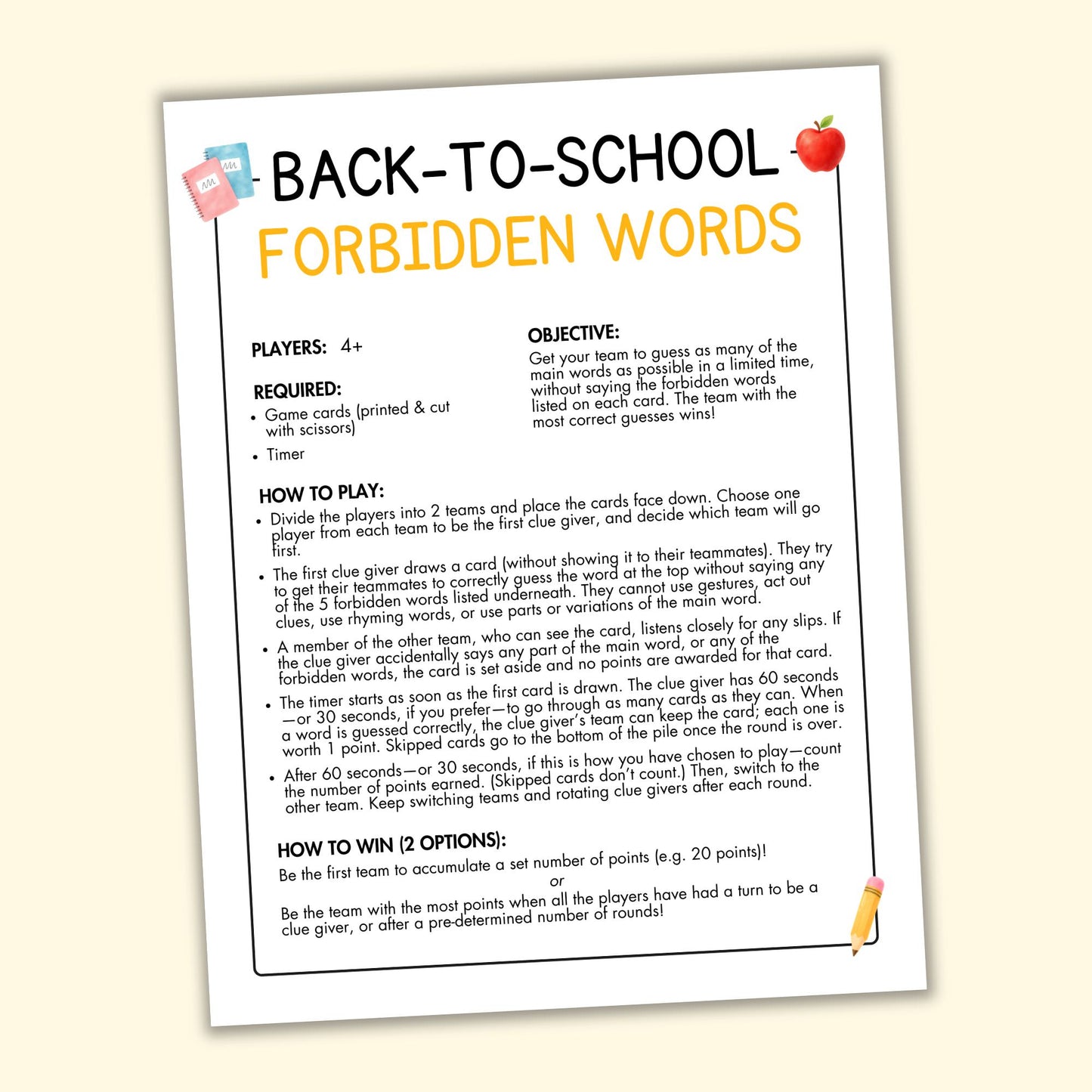 Back-to-School Forbidden Words Game