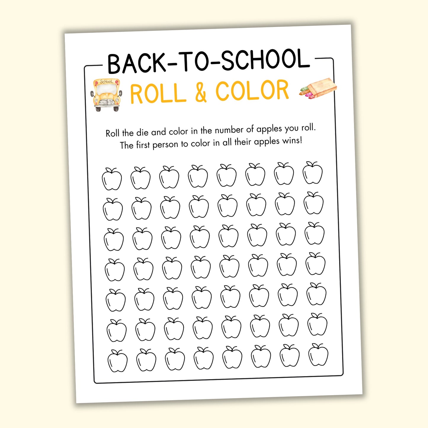 Back-to-School Roll & Color (2 Spelling Variants)
