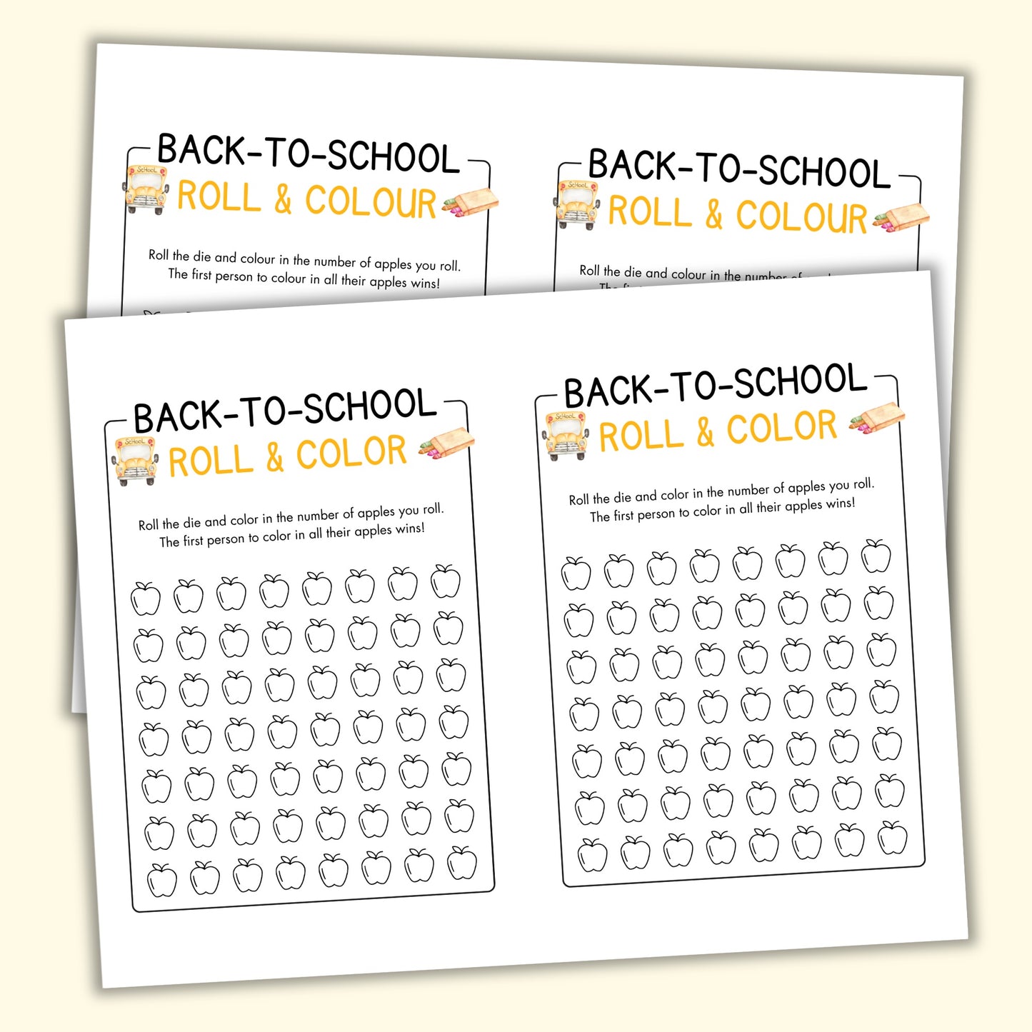 Back-to-School Roll & Color (2 Spelling Variants)