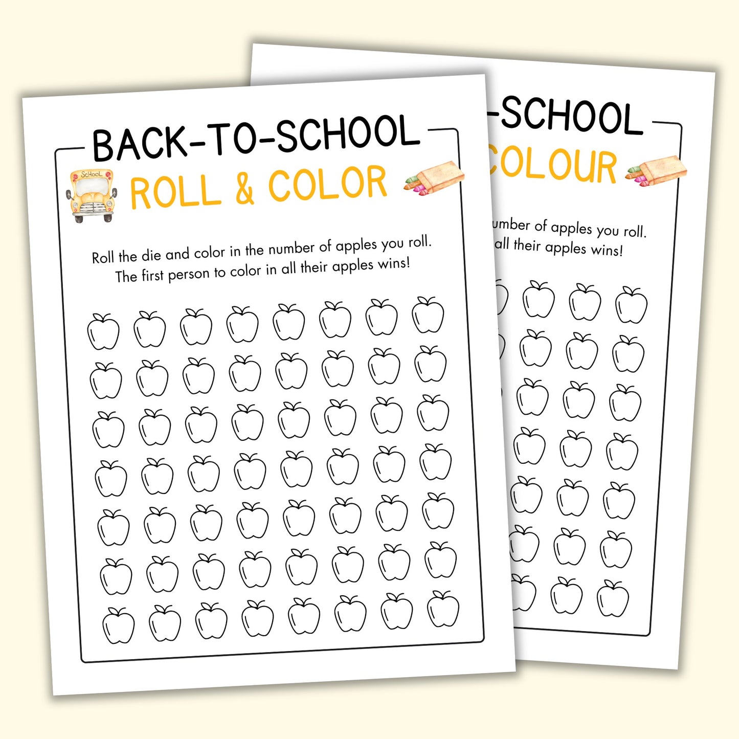 Back-to-School Roll & Color (2 Spelling Variants)