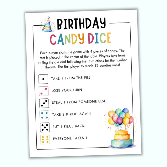 Birthday Candy Dice