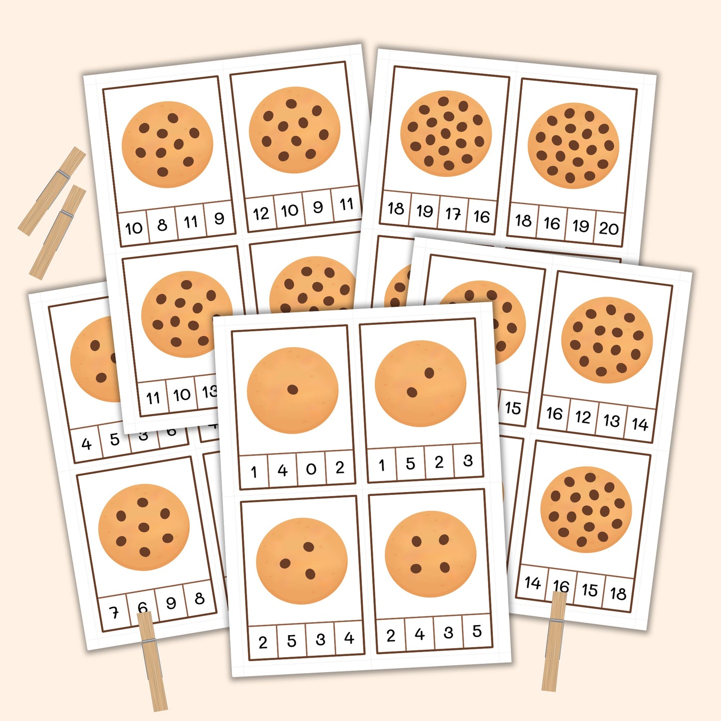 Chocolate Chip Cookie Count & Clip Cards (1-20)
