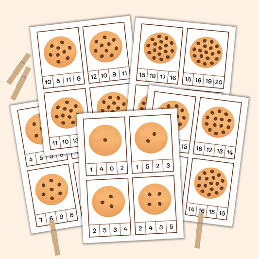 Chocolate Chip Cookie Count & Clip Cards (1-20)