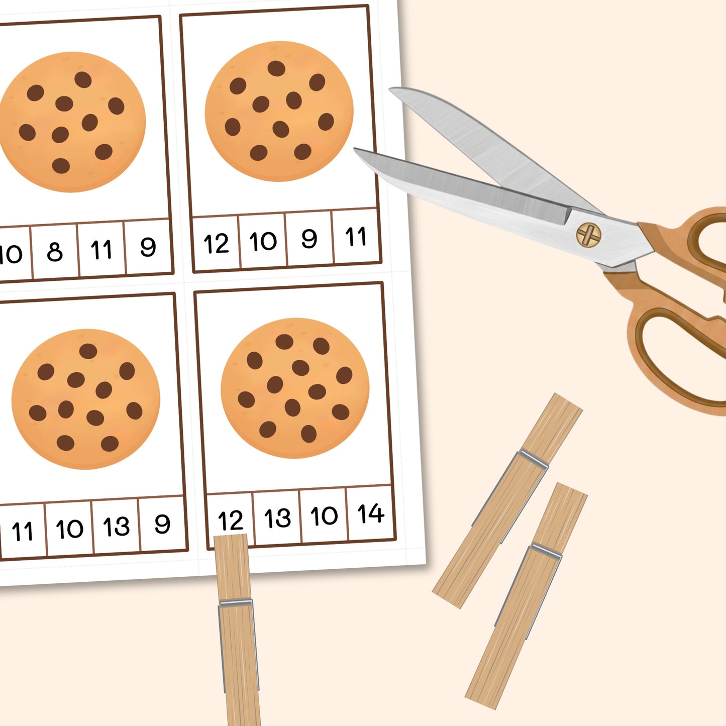 Chocolate Chip Cookie Count & Clip Cards (1-20)