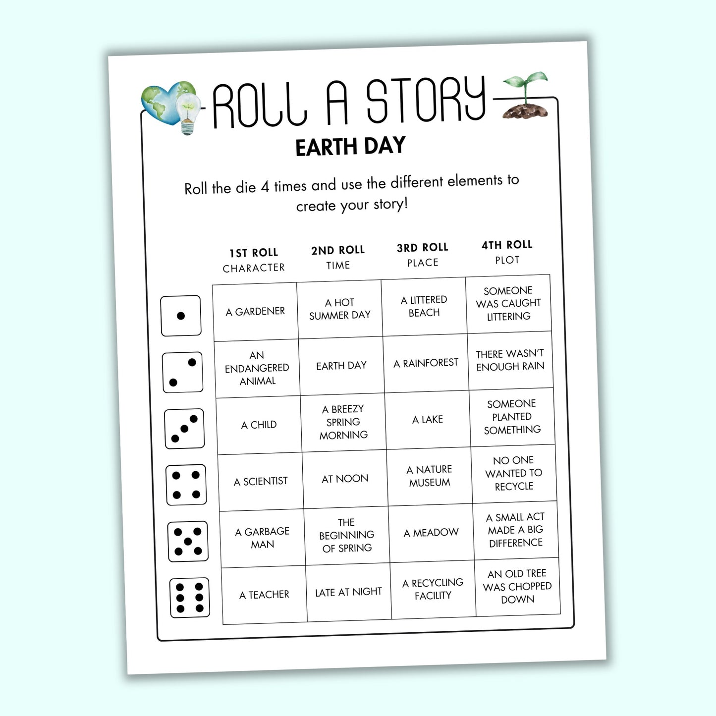 Earth Day Roll a Story Game