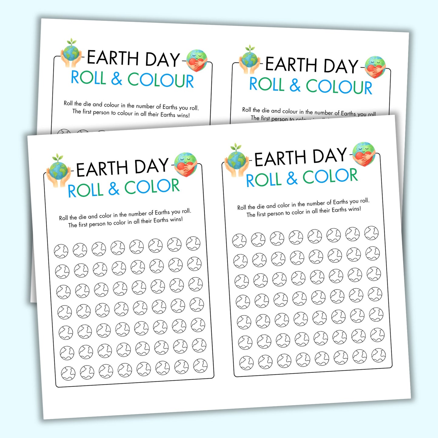 Earth Day Roll & Color (2 Spelling Variants)