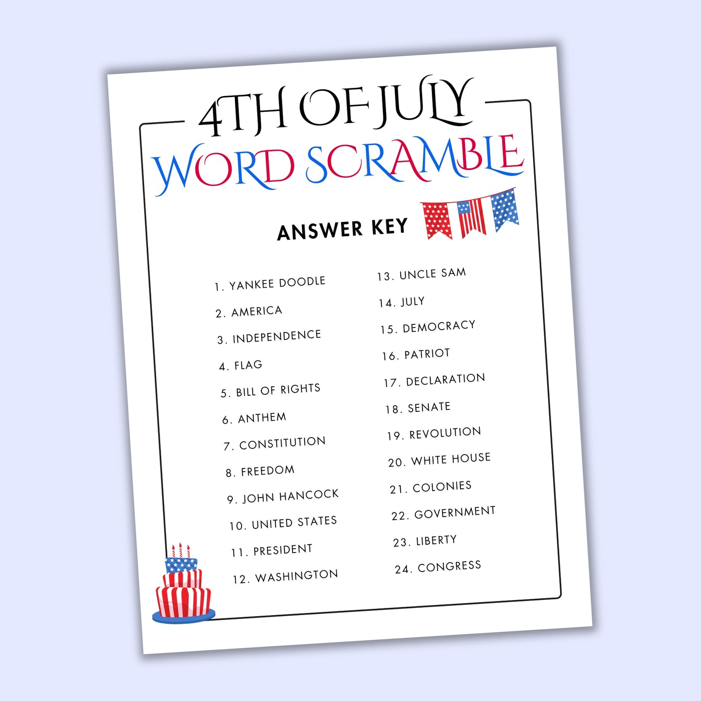 4th of July Word Scramble