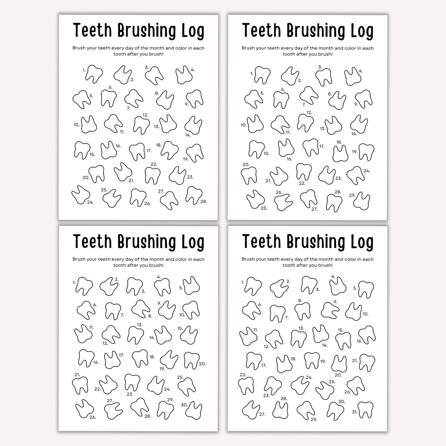 Monthly Teeth Brushing Log