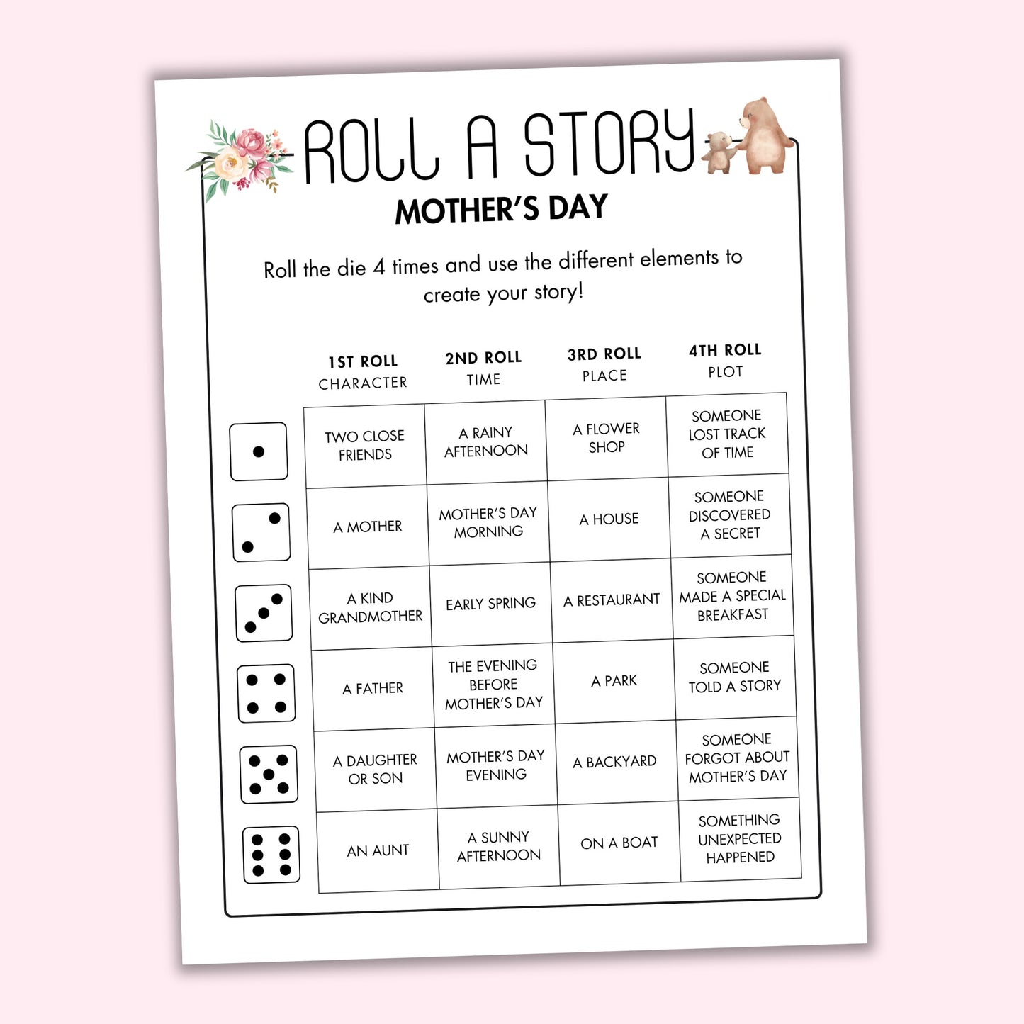 Mother's Day Roll a Story Game