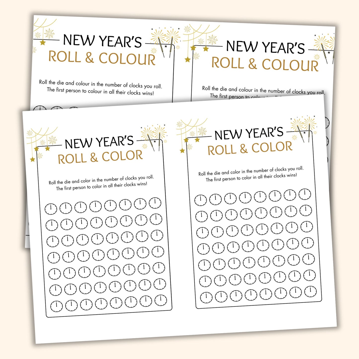 New Year's Roll & Color (2 Spelling Variants)