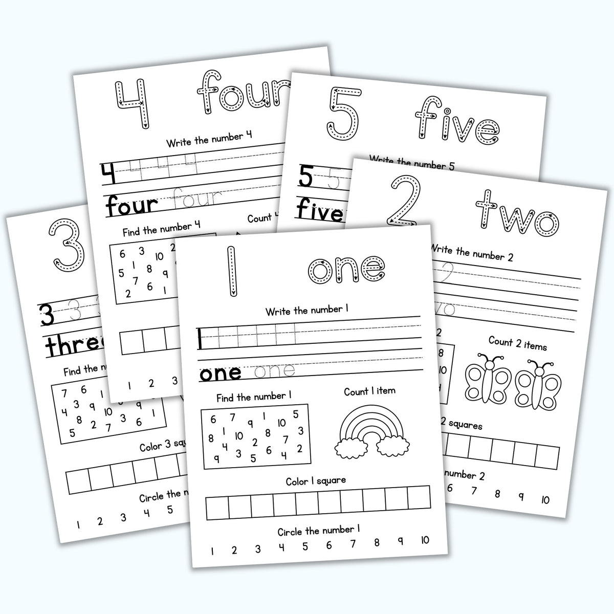 Review All Numbers Number Review Sheets (1-10) – Printables by The Craft-at-Home Family