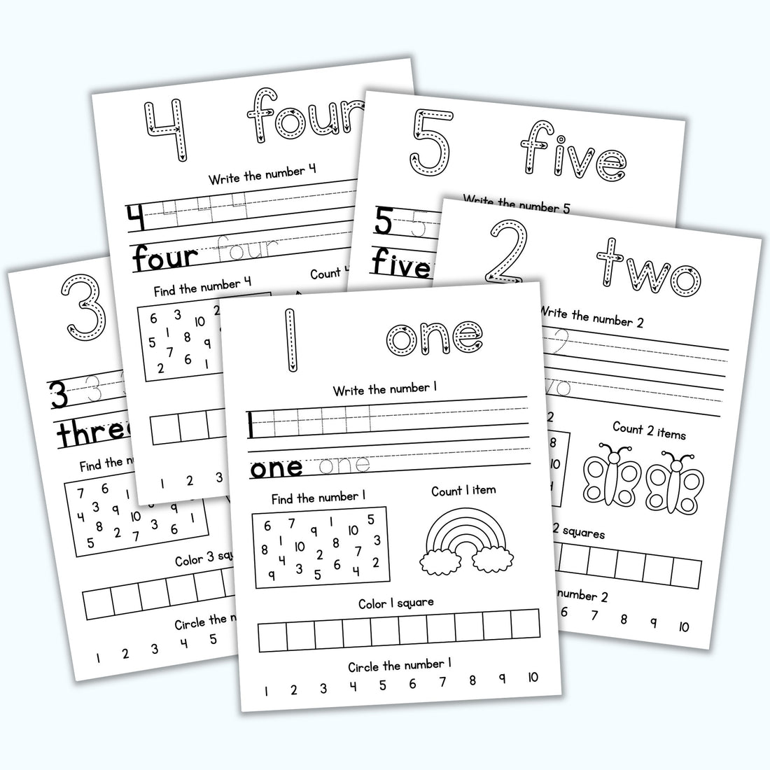 Number Review Sheets (1-10) – Printables by The Craft-at-Home Family