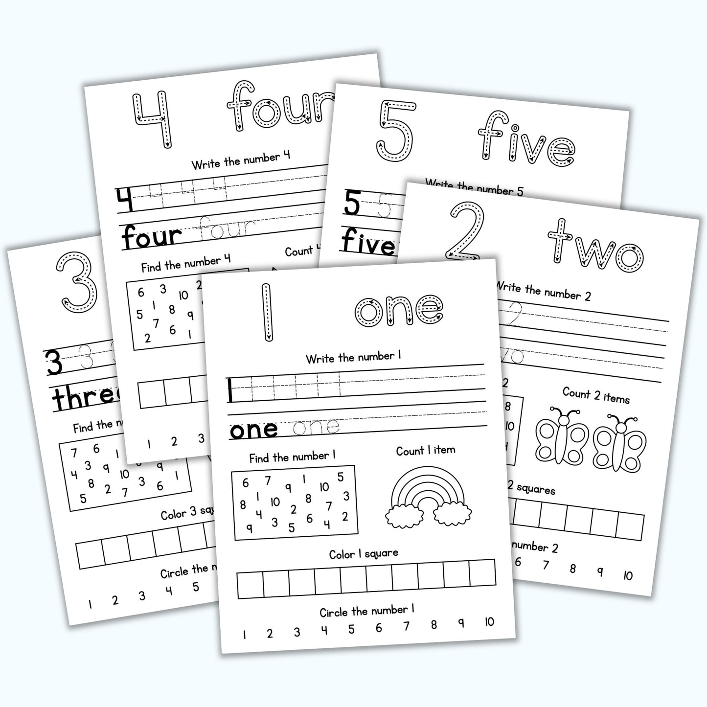 Number Review Sheets (1-10)
