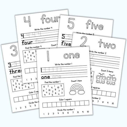 Number Review Sheets (1-10)