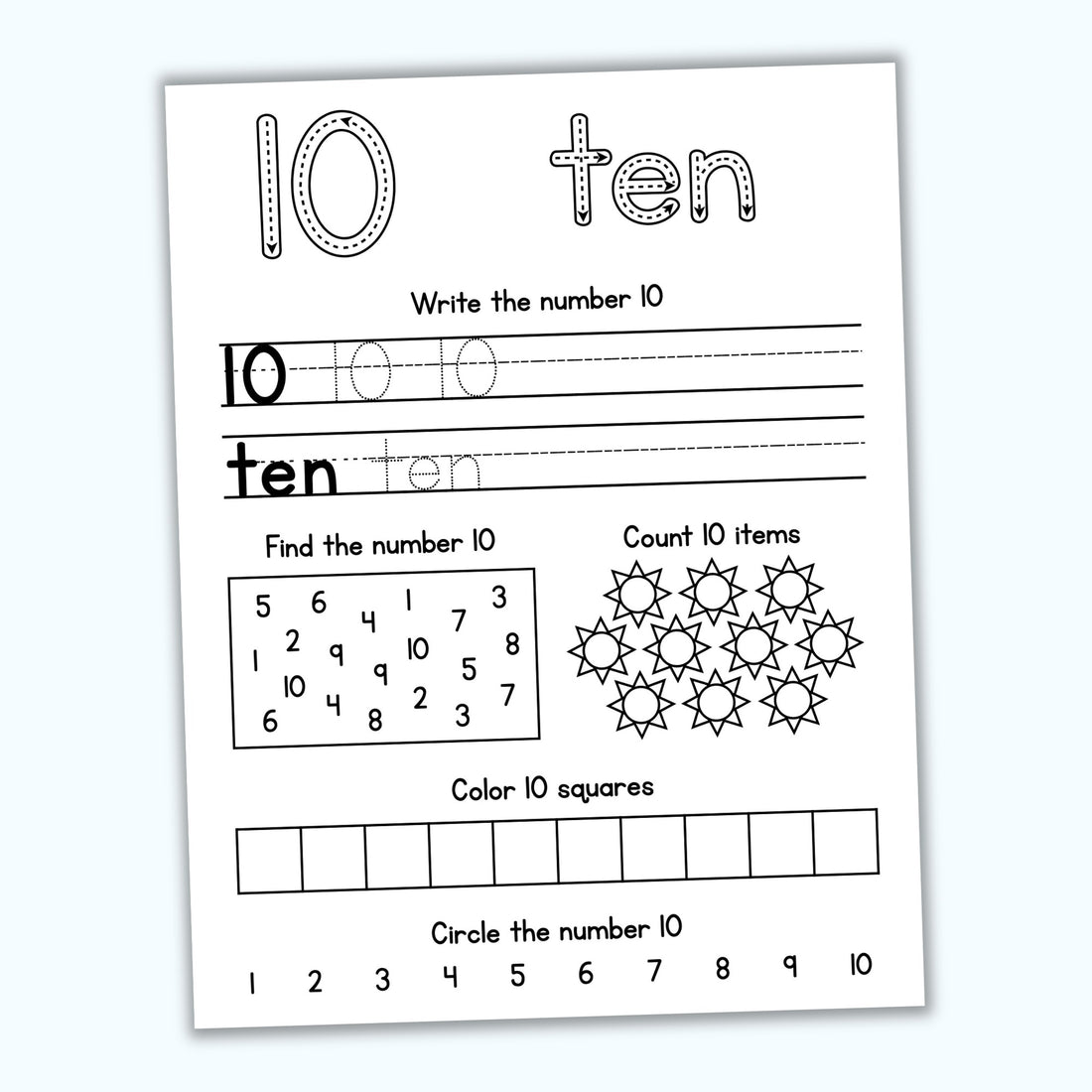 Review All Numbers Number Review Sheets (1-10) – Printables by The Craft-at-Home Family
