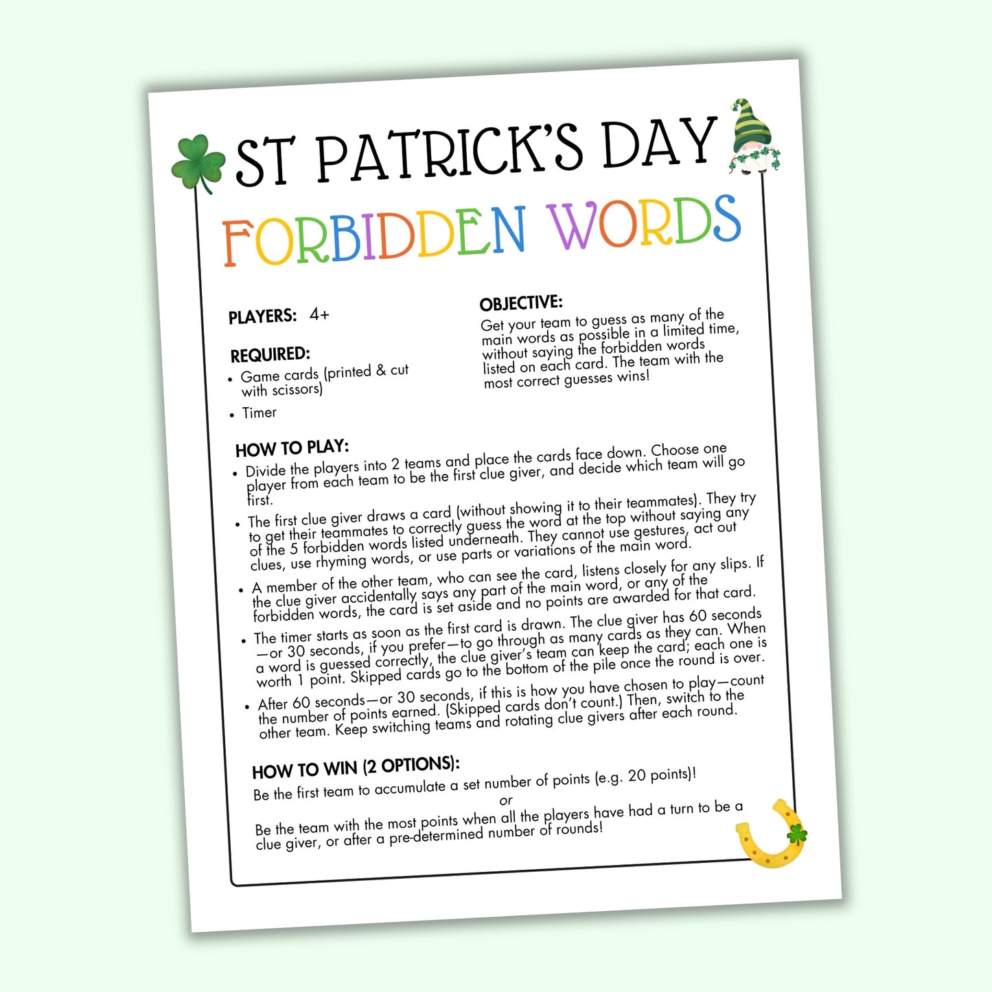St Patrick's Day Forbidden Words Game