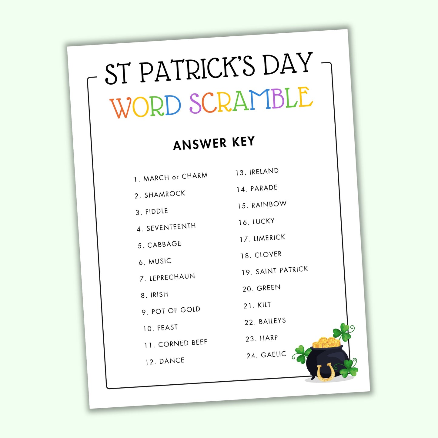 St Patrick's Day Word Scramble