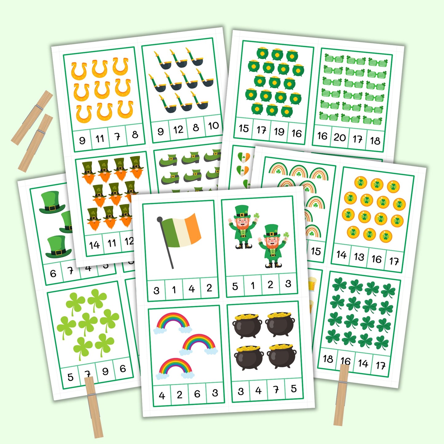 St Patrick's Day Count & Clip Cards (1-20)
