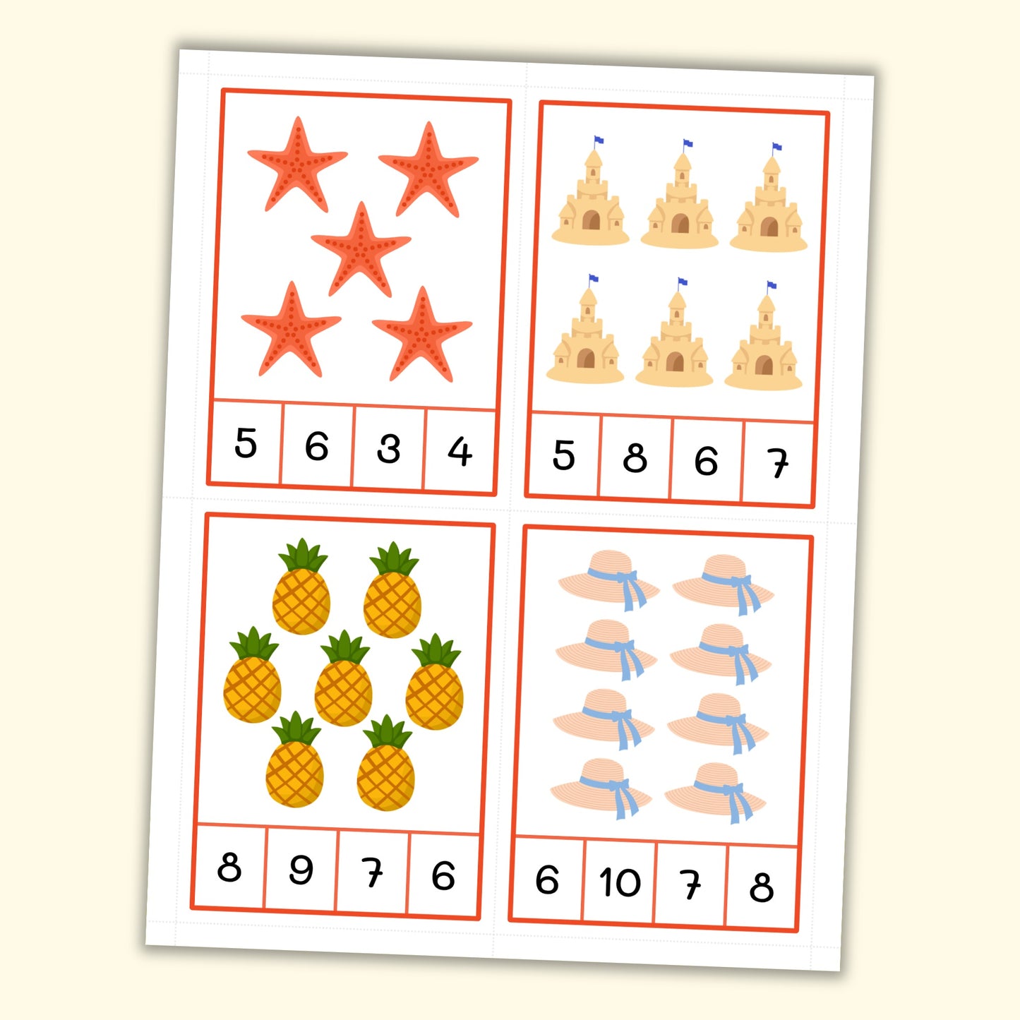 Summer Count & Clip Cards (1-20)
