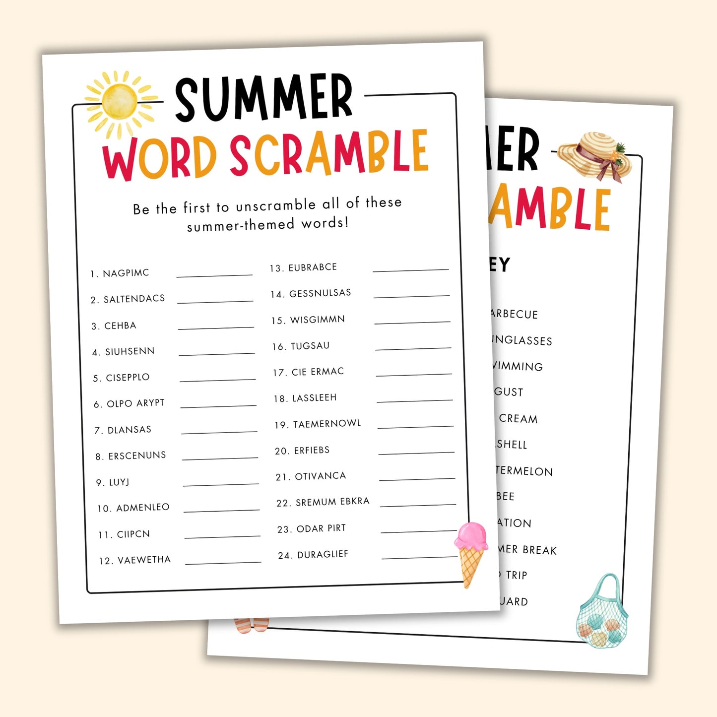 Summer Word Scramble