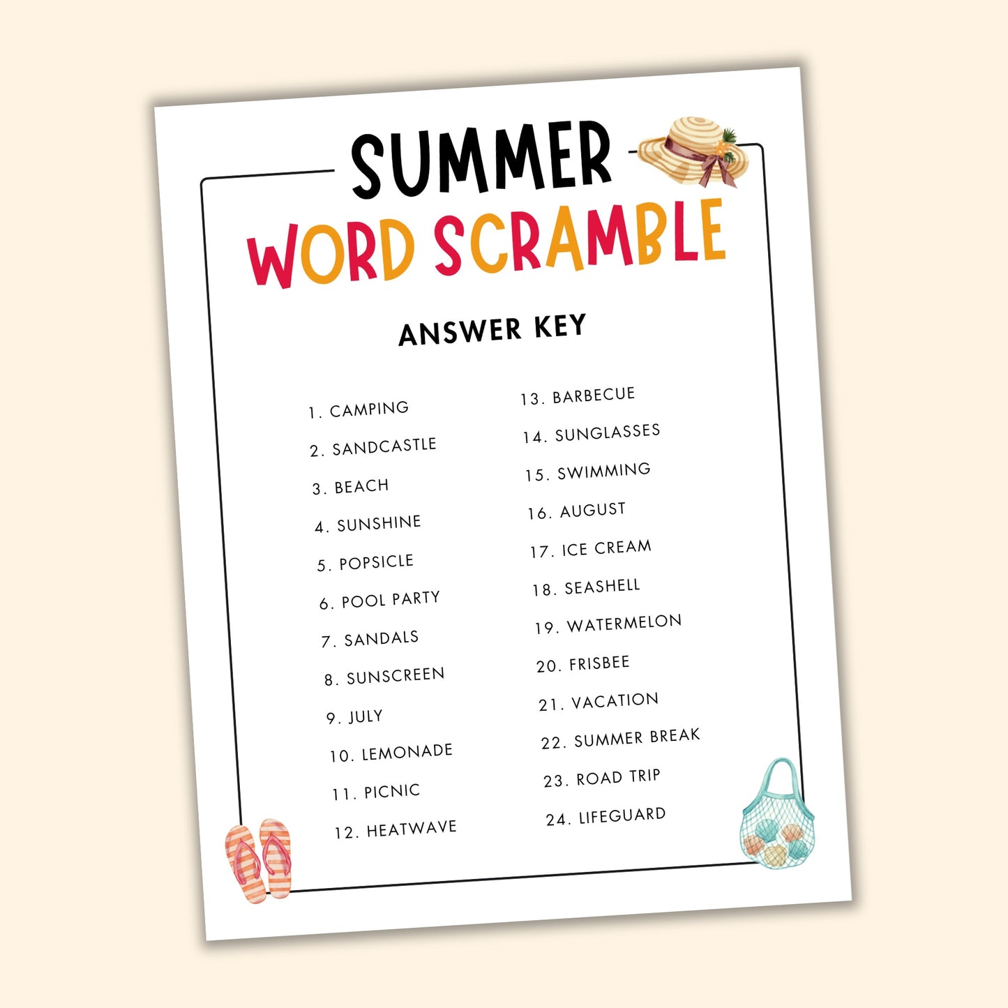 Summer Word Scramble