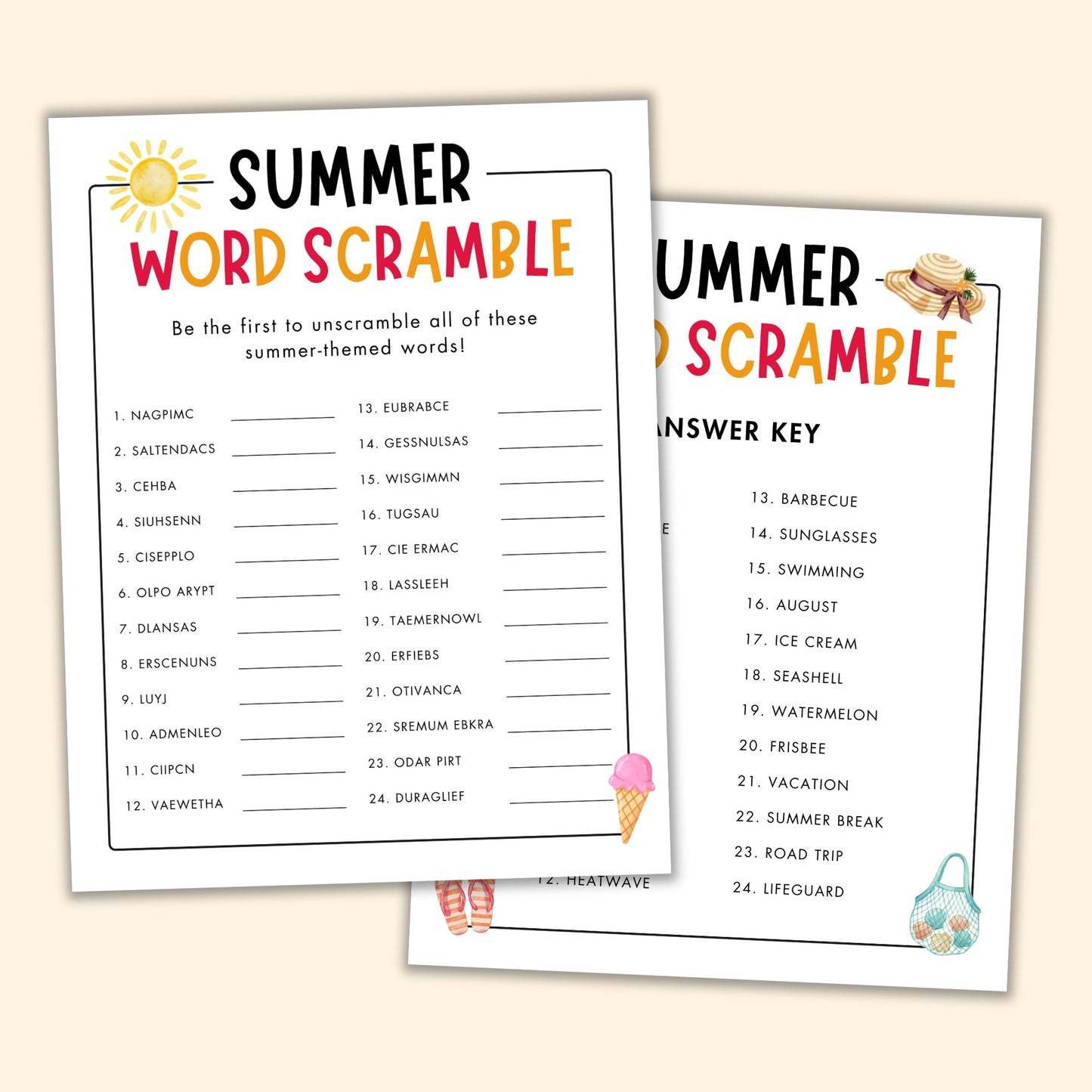 Summer Word Scramble