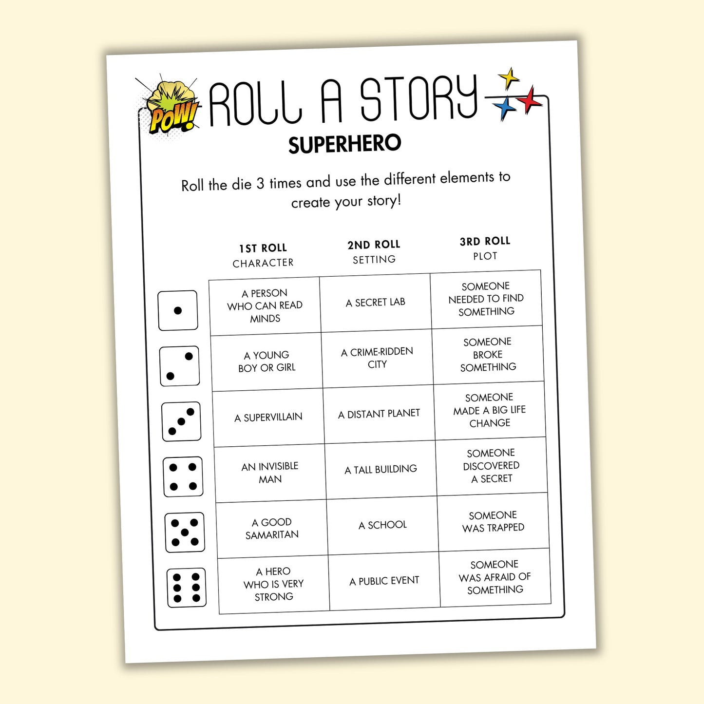 Roll a Story Game - Superhero