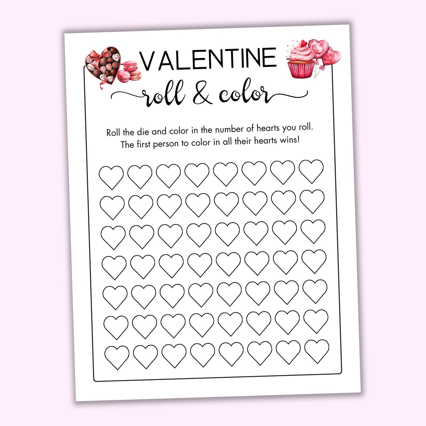 Valentine Roll & Color (2 Spelling Variants)