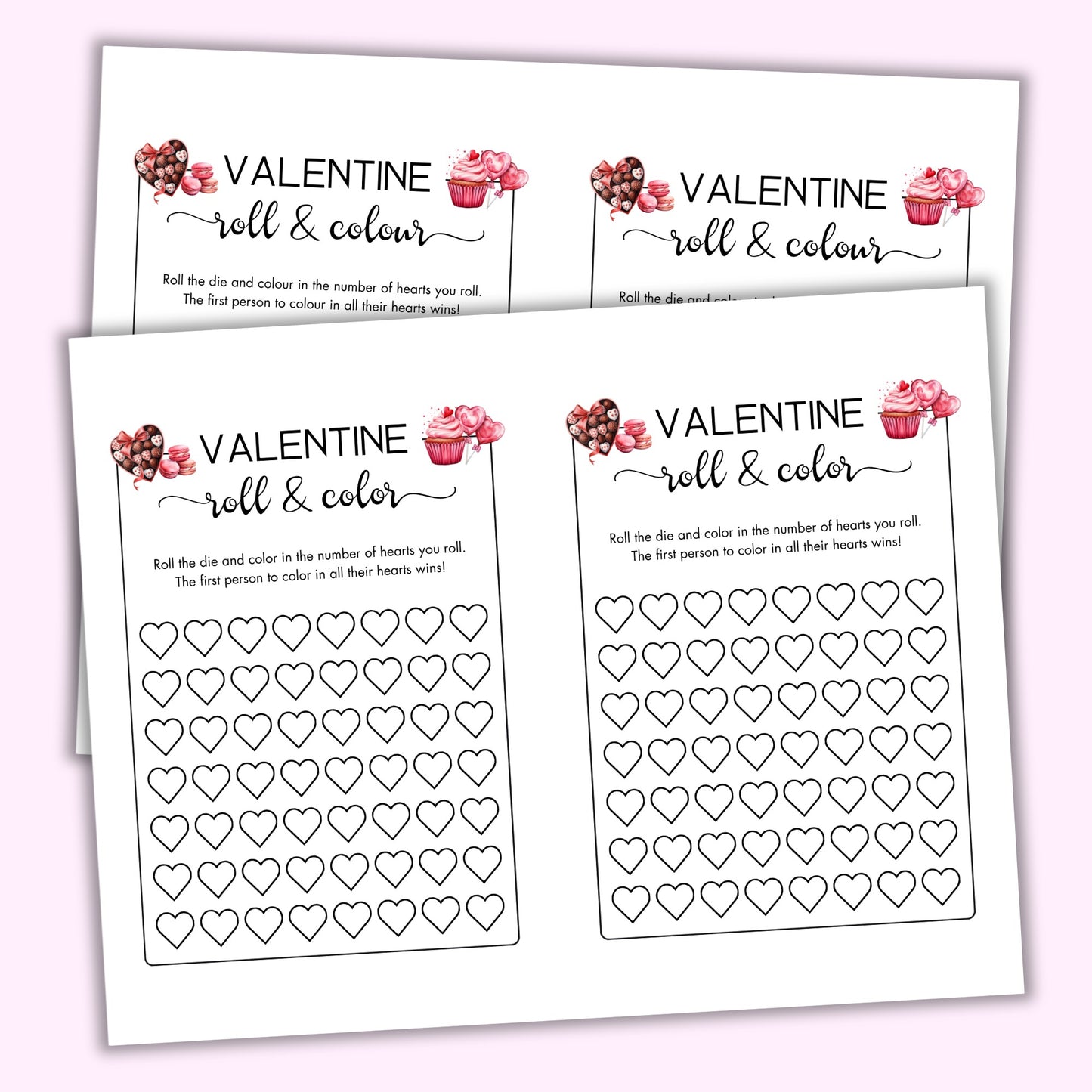 Valentine Roll & Color (2 Spelling Variants)