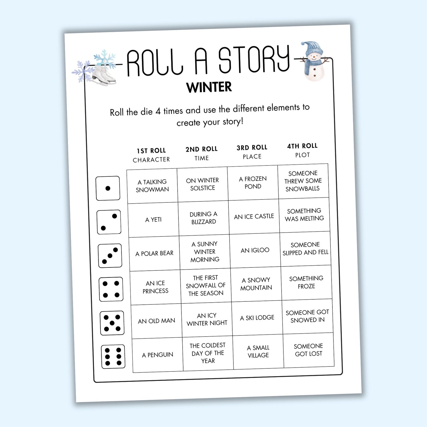 Winter Roll a Story Game