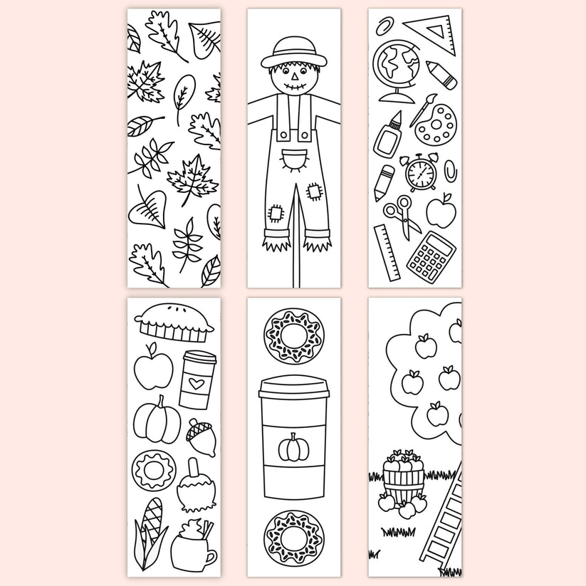 Fall Colorable Bookmarks Fall Coloring Bookmarks (Set of 6) – Printables by The Craft-at-Home Family