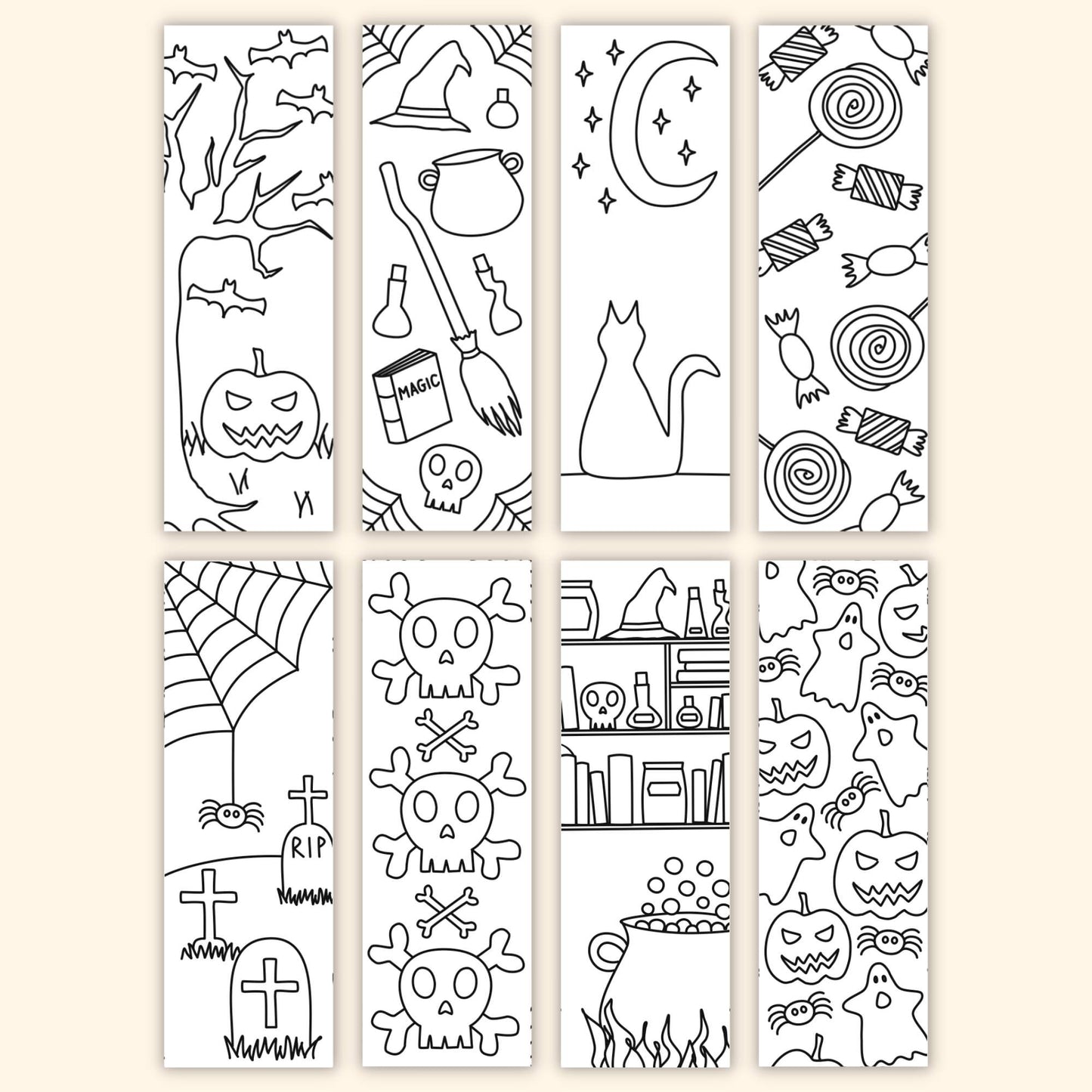 Halloween Coloring Bookmarks (Set of 8)