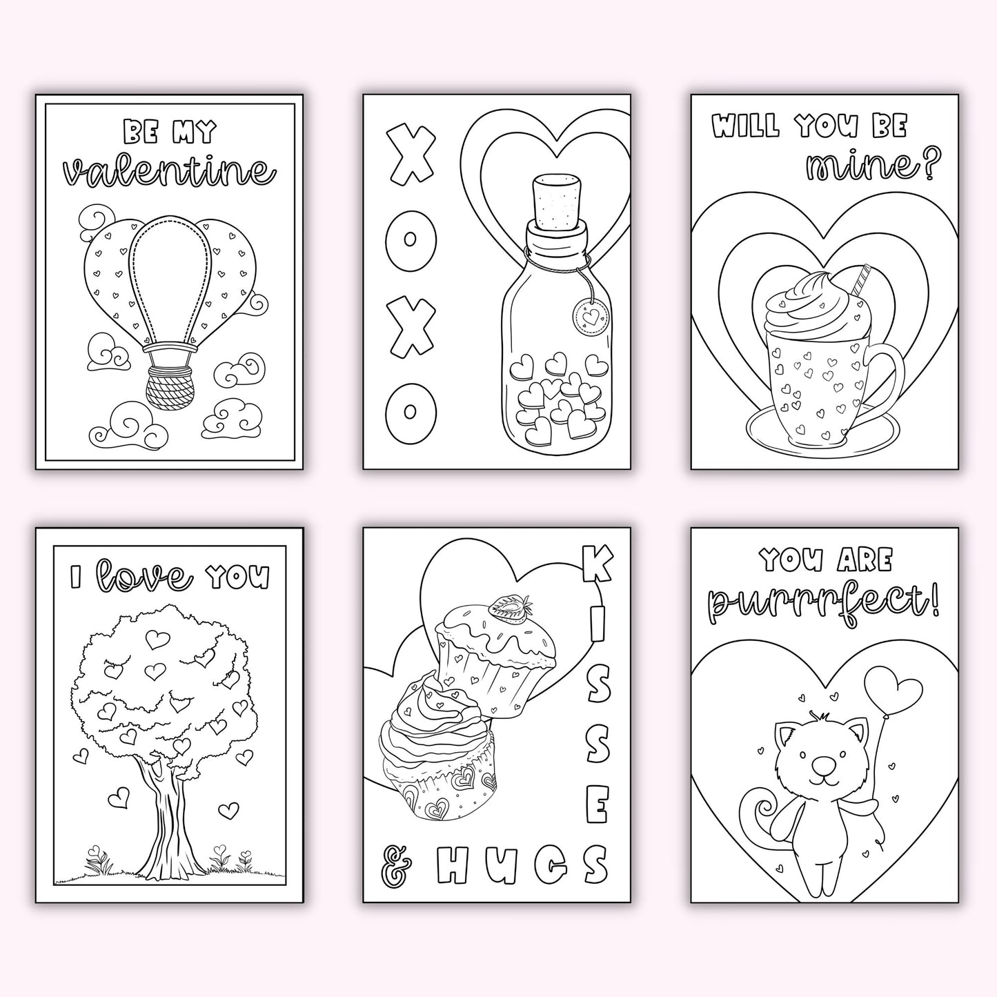 Valentine's Day Coloring Cards (Set of 12)