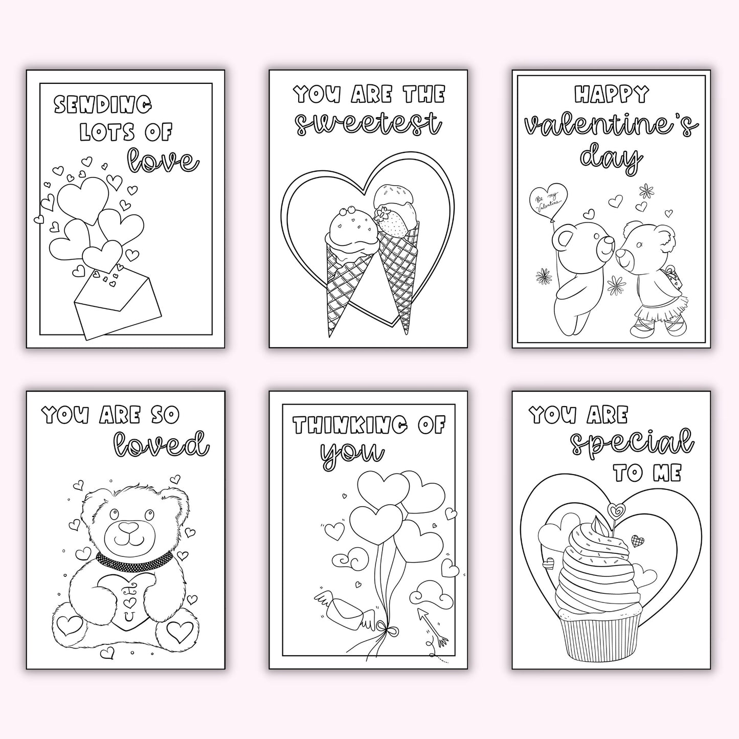 Valentine's Day Coloring Cards (Set of 12)