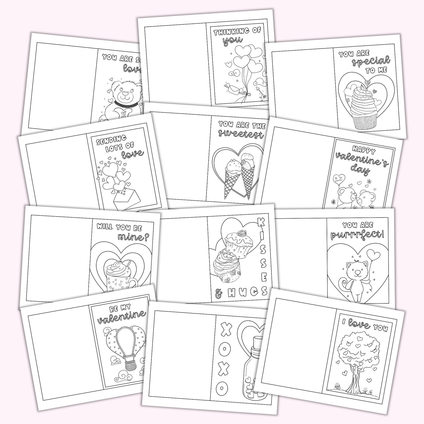 Valentine's Day Coloring Cards (Set of 12)