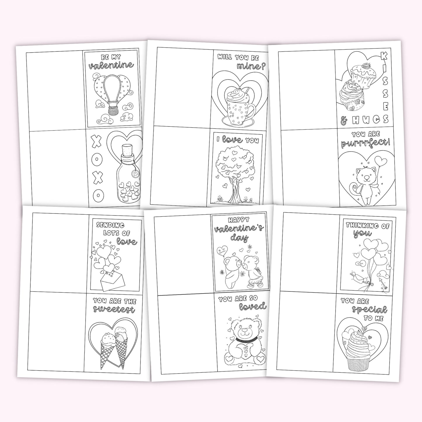 Valentine's Day Coloring Cards (Set of 12)