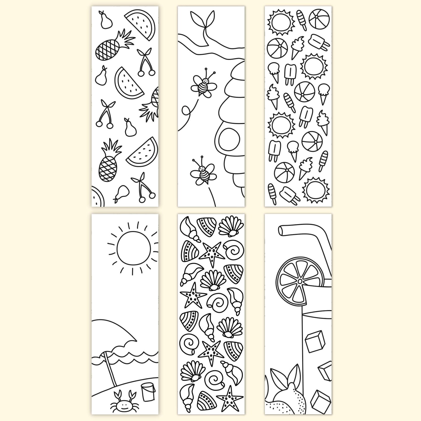 Summer Coloring Bookmarks (Set of 6)
